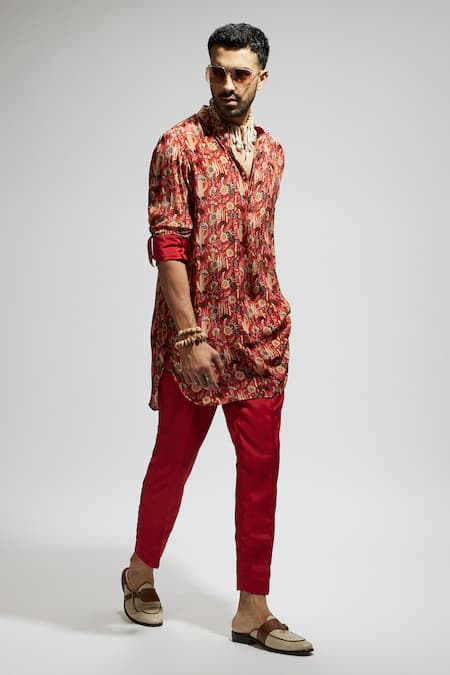 Buy Sva By Sonam & Paras Modi Orange Crepe Embroidery Floral Blossom Pattern Short Kurta Online at Aza Fashions Buy_Sva By Sonam & Paras Modi_Orange Crepe Embroidery Floral Blossom Pattern Short Kurta_Online_at_Aza_Fashions