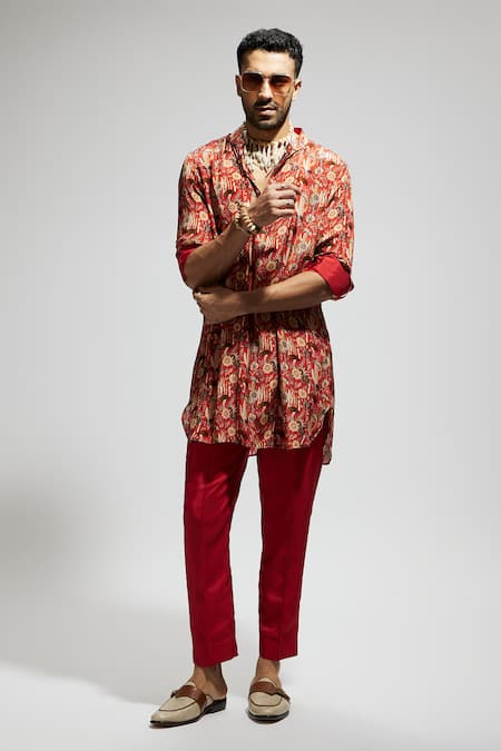 Sva By Sonam & Paras Modi Orange Crepe Embroidery Floral Blossom Pattern Short Kurta at Aza Fashions Sva By Sonam & Paras Modi_Orange Crepe Embroidery Floral Blossom Pattern Short Kurta_at_Aza_Fashions