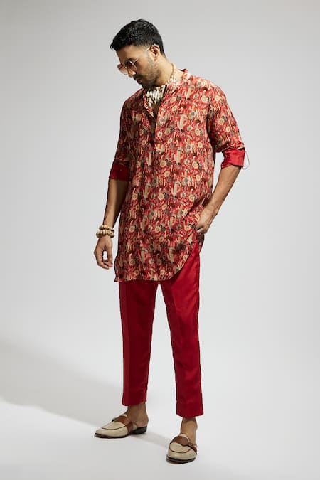 Buy Sva By Sonam & Paras Modi Orange Crepe Embroidery Floral Blossom Pattern Short Kurta Buy_Sva By Sonam & Paras Modi_Orange Crepe Embroidery Floral Blossom Pattern Short Kurta