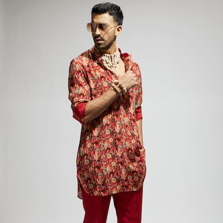 Shop Sva By Sonam & Paras Modi Orange Crepe Embroidery Floral Blossom Pattern Short Kurta Shop_Sva By Sonam & Paras Modi_Orange Crepe Embroidery Floral Blossom Pattern Short Kurta