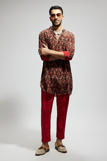 Sva By Sonam & Paras Modi Brown Crepe Jaal Print Short Kurta at Aza Fashions Sva By Sonam & Paras Modi_Brown Crepe Jaal Print Short Kurta_at_Aza_Fashions