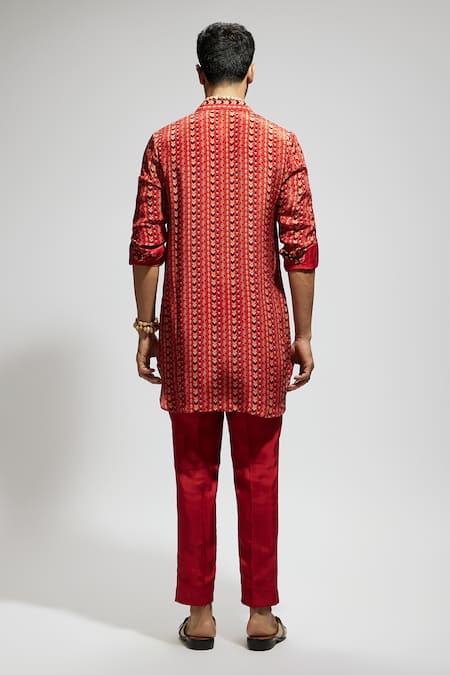 Shop Sva By Sonam & Paras Modi Orange Crepe Boho Print Short Kurta at Aza Fashions Shop_Sva By Sonam & Paras Modi_Orange Crepe Boho Print Short Kurta_at_Aza_Fashions