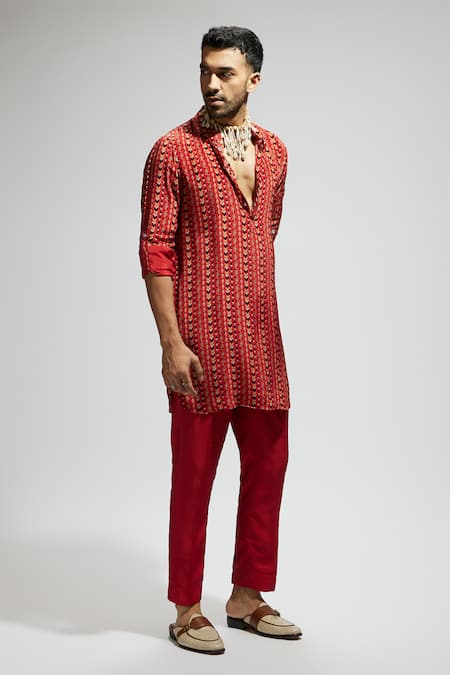 Buy Sva By Sonam & Paras Modi Orange Crepe Boho Print Short Kurta Online at Aza Fashions Buy_Sva By Sonam & Paras Modi_Orange Crepe Boho Print Short Kurta_Online_at_Aza_Fashions