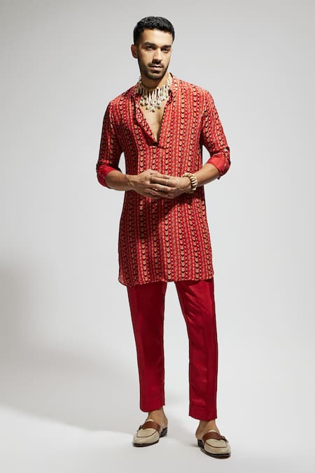 Buy Sva By Sonam & Paras Modi Orange Crepe Boho Print Short Kurta Buy_Sva By Sonam & Paras Modi_Orange Crepe Boho Print Short Kurta