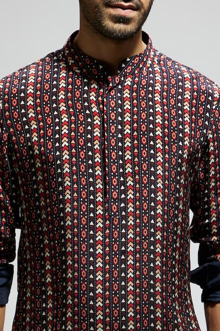 Shop_Sva By Sonam & Paras Modi_Blue Crepe Boho Print Kurta