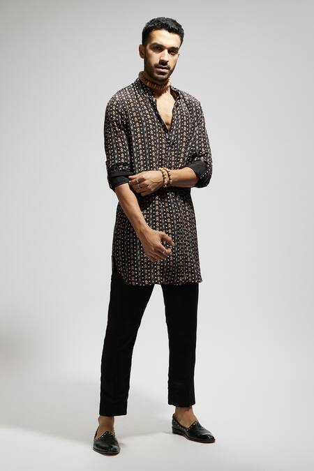 Buy_Sva By Sonam & Paras Modi_Black Crepe Printed Boho Short Kurta_Online_at_Aza_Fashions