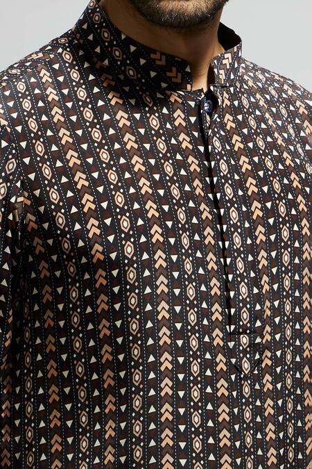 Buy_Sva By Sonam & Paras Modi_Black Crepe Printed Boho Short Kurta