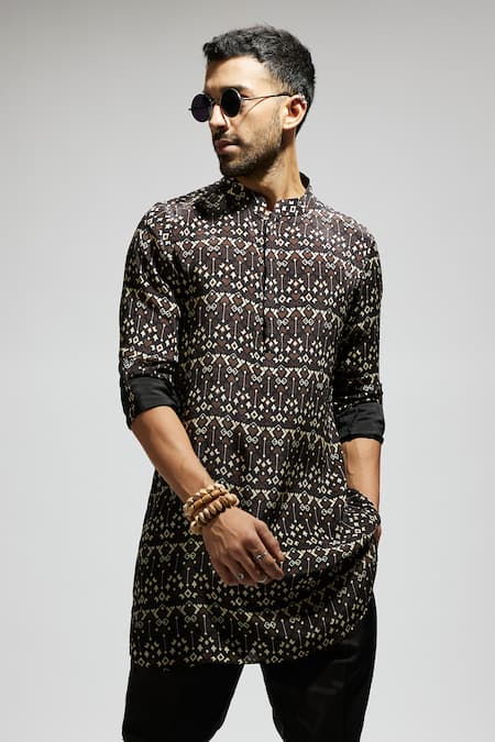 Buy Sva By Sonam & Paras Modi Black Crepe Geometric Print Short Kurta Buy_Sva By Sonam & Paras Modi_Black Crepe Geometric Print Short Kurta