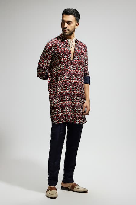 Sva By Sonam & Paras Modi_Blue Crepe Geometric Print Kurta_Online_at_Aza_Fashions
