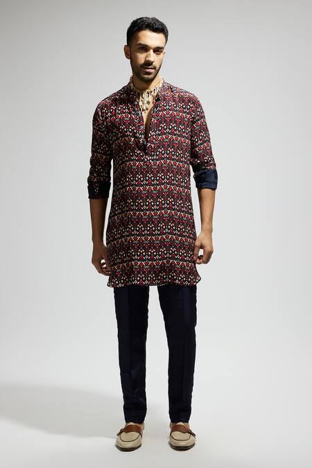 Buy_Sva By Sonam & Paras Modi_Blue Crepe Geometric Print Kurta_Online_at_Aza_Fashions