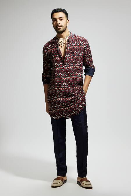 Shop_Sva By Sonam & Paras Modi_Blue Crepe Geometric Print Kurta_Online_at_Aza_Fashions