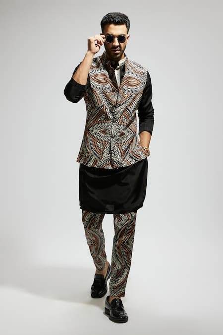 SVA by Sonam & Paras Modi Silk Geometric Print Bundi Kurta Set 