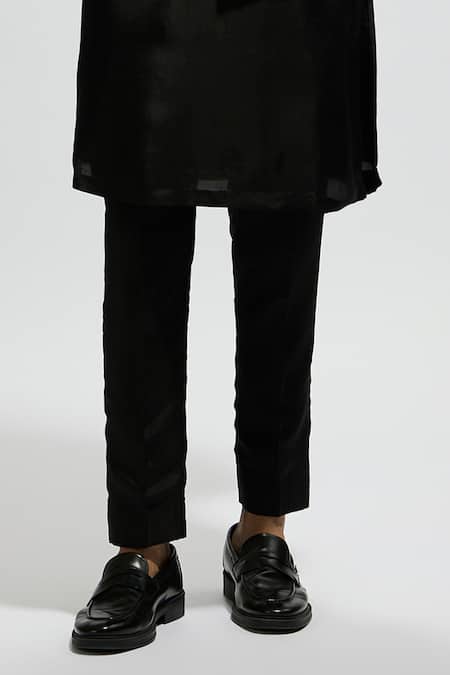 Sva By Sonam & Paras Modi_Black Silk, Crepe Sequins, Cut Work Zentangle Print Bundi Kurta Set_Online_at_Aza_Fashions