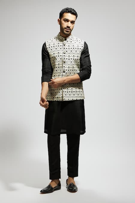 SVA by Sonam & Paras Modi Geometric Print Bundi Kurta Set 