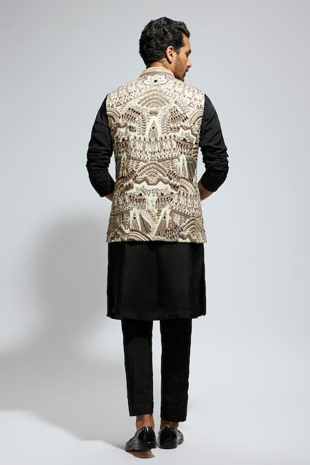 Shop Sva By Sonam & Paras Modi Multi Color Silk Pearls, Sequins Multicolor Embroidered Bundi Kurta Set at Aza Fashions Shop_Sva By Sonam & Paras Modi_Multi Color Silk Pearls, Sequins Multicolor Embroidered Bundi Kurta Set_at_Aza_Fashions