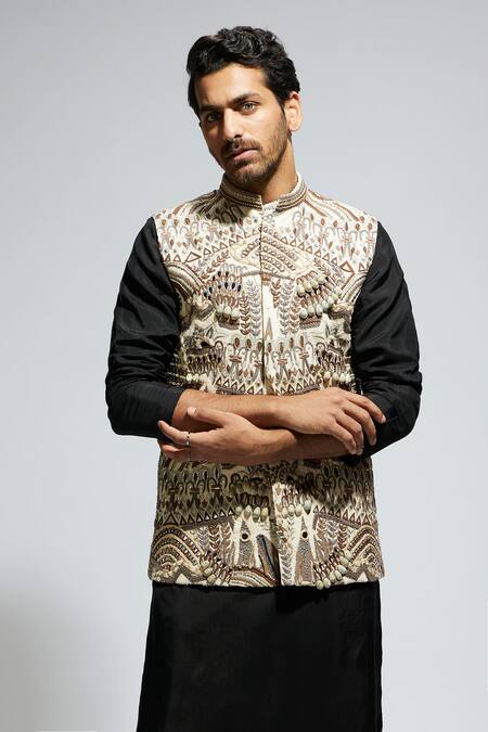 Sva By Sonam & Paras Modi Multi Color Silk Pearls, Sequins Multicolor Embroidered Bundi Kurta Set at Aza Fashions Sva By Sonam & Paras Modi_Multi Color Silk Pearls, Sequins Multicolor Embroidered Bundi Kurta Set_at_Aza_Fashions