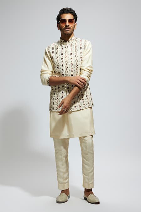 SVA by Sonam & Paras Modi Geometric Embroidered Bundi Kurta Set 