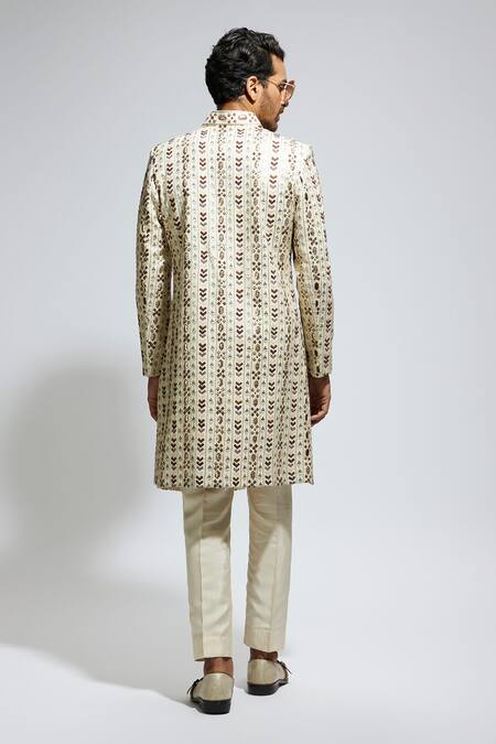 Sva By Sonam & Paras Modi Geometric Embroidered Sherwani With Pant 