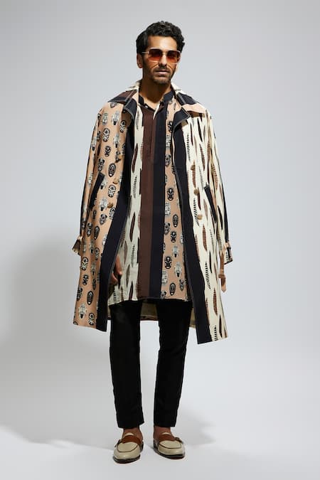 SVA by Sonam & Paras Modi Silk Tribal Patterned Colour Block Trench Coat 