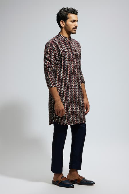 Sva By Sonam & Paras Modi_Brown Crepe Cut Work, Sequins, Stones, Embroidery Geometric Kurta Set_Online_at_Aza_Fashions