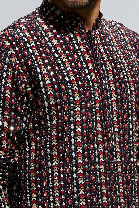 Sva By Sonam & Paras Modi_Brown Crepe Cut Work, Sequins, Stones, Embroidery Geometric Kurta Set_at_Aza_Fashions