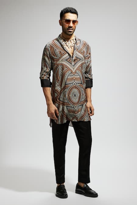 Shop Sva By Sonam & Paras Modi Brown Crepe Zari Zentangle Print Kurta Set at Aza Fashions Shop_Sva By Sonam & Paras Modi_Brown Crepe Zari Zentangle Print Kurta Set_at_Aza_Fashions