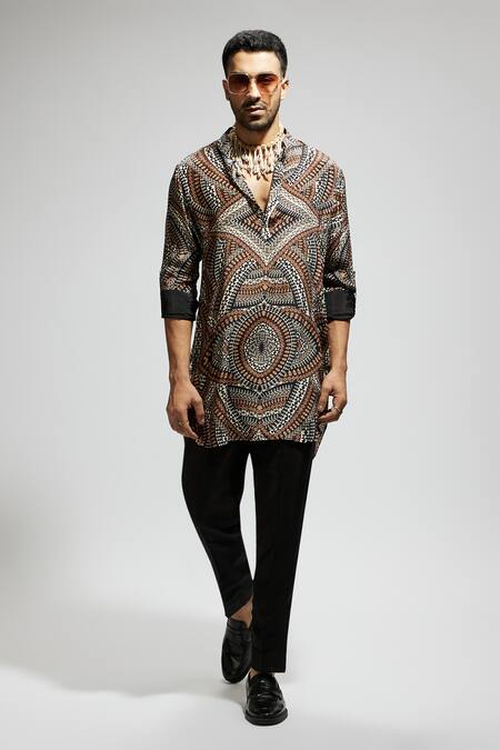 Buy Sva By Sonam & Paras Modi Brown Crepe Zari Zentangle Print Kurta Set Online at Aza Fashions Buy_Sva By Sonam & Paras Modi_Brown Crepe Zari Zentangle Print Kurta Set_Online_at_Aza_Fashions