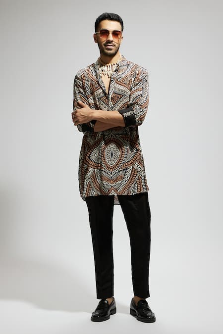 Sva By Sonam & Paras Modi Brown Crepe Zari Zentangle Print Kurta Set at Aza Fashions Sva By Sonam & Paras Modi_Brown Crepe Zari Zentangle Print Kurta Set_at_Aza_Fashions