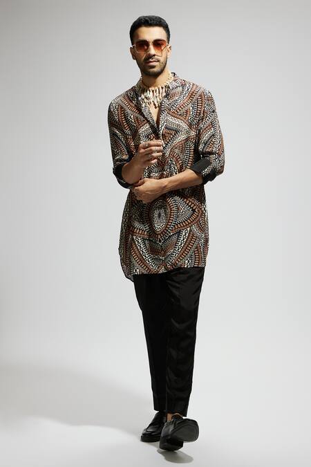 Buy Sva By Sonam & Paras Modi Brown Crepe Zari Zentangle Print Kurta Set Buy_Sva By Sonam & Paras Modi_Brown Crepe Zari Zentangle Print Kurta Set