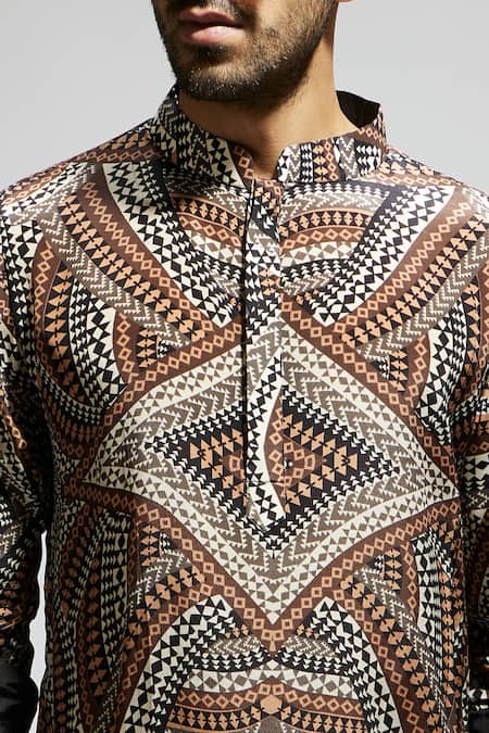 Shop Sva By Sonam & Paras Modi Brown Crepe Zari Zentangle Print Kurta Set Shop_Sva By Sonam & Paras Modi_Brown Crepe Zari Zentangle Print Kurta Set