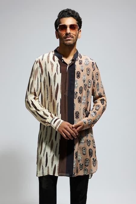 SVA by Sonam & Paras Modi Mask & Feather Printed Kurta 