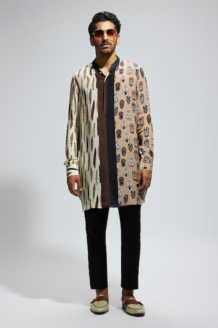 Sva By Sonam & Paras Modi Black Crepe Feathers Mask And Printed Kurta Online at Aza Fashions Sva By Sonam & Paras Modi_Black Crepe Feathers Mask And Printed Kurta_Online_at_Aza_Fashions