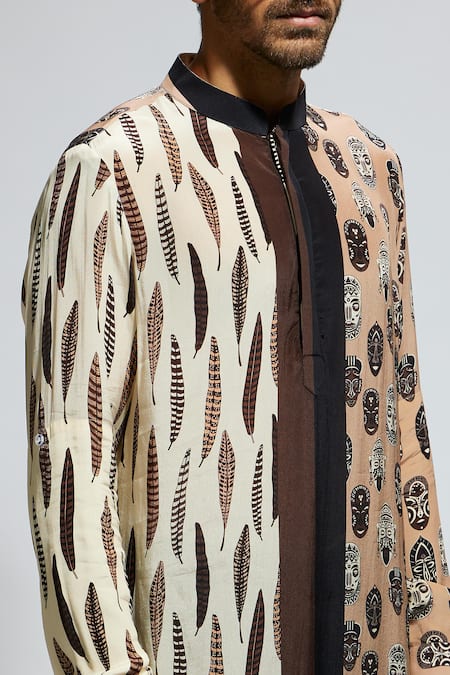 Buy Sva By Sonam & Paras Modi Black Crepe Feathers Mask And Printed Kurta Buy_Sva By Sonam & Paras Modi_Black Crepe Feathers Mask And Printed Kurta