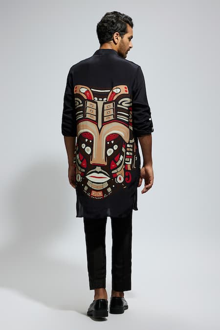 Sva By Sonam & Paras Modi Black Mask Print Kurta 