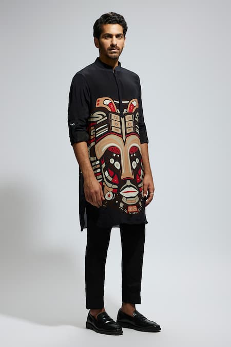 Buy Sva By Sonam & Paras Modi Black Crepe Mask Print Kurta Online at Aza Fashions Buy_Sva By Sonam & Paras Modi_Black Crepe Mask Print Kurta_Online_at_Aza_Fashions