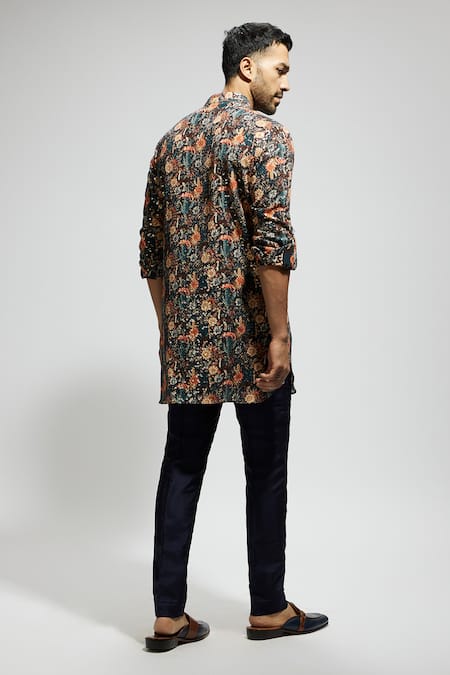 Shop Sva By Sonam & Paras Modi Blue Crepe Sequins, Embroidery Floral Jaal Kurta at Aza Fashions Shop_Sva By Sonam & Paras Modi_Blue Crepe Sequins, Embroidery Floral Jaal Kurta_at_Aza_Fashions