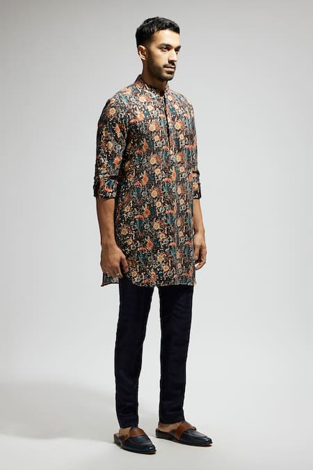 Buy Sva By Sonam & Paras Modi Blue Crepe Sequins, Embroidery Floral Jaal Kurta Online at Aza Fashions Buy_Sva By Sonam & Paras Modi_Blue Crepe Sequins, Embroidery Floral Jaal Kurta_Online_at_Aza_Fashions