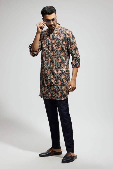 Sva By Sonam & Paras Modi Blue Crepe Sequins, Embroidery Floral Jaal Kurta at Aza Fashions Sva By Sonam & Paras Modi_Blue Crepe Sequins, Embroidery Floral Jaal Kurta_at_Aza_Fashions