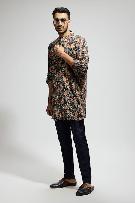 Buy Sva By Sonam & Paras Modi Blue Crepe Sequins, Embroidery Floral Jaal Kurta Buy_Sva By Sonam & Paras Modi_Blue Crepe Sequins, Embroidery Floral Jaal Kurta