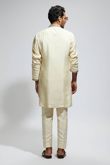 Shop Sva By Sonam & Paras Modi Beige Silk Studs Embellished Kurta Set at Aza Fashions Shop_Sva By Sonam & Paras Modi_Beige Silk Studs Embellished Kurta Set_at_Aza_Fashions