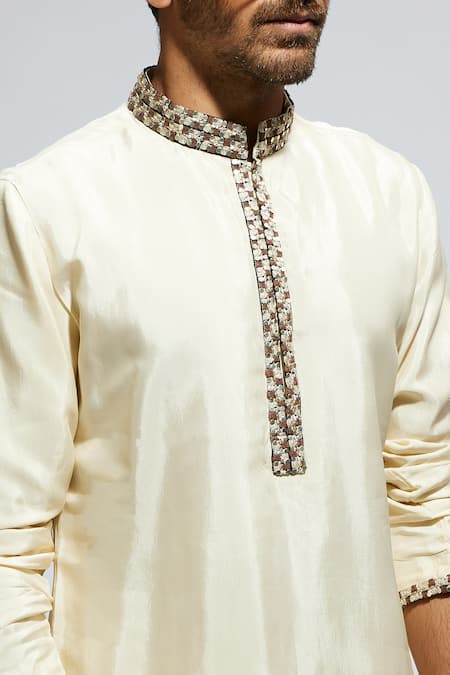 Buy Sva By Sonam & Paras Modi Beige Silk Studs Embellished Kurta Set Buy_Sva By Sonam & Paras Modi_Beige Silk Studs Embellished Kurta Set