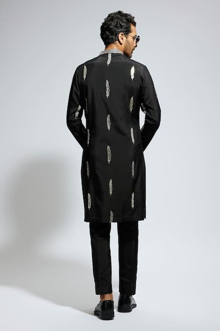 Shop Sva By Sonam & Paras Modi Black Silk Zari Embroidered Kurta Set at Aza Fashions Shop_Sva By Sonam & Paras Modi_Black Silk Zari Embroidered Kurta Set_at_Aza_Fashions