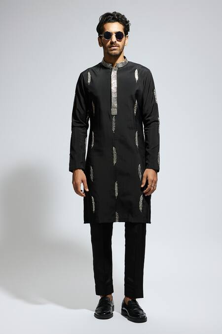 Sva By Sonam & Paras Modi Black Silk Zari Embroidered Kurta Set Online at Aza Fashions Sva By Sonam & Paras Modi_Black Silk Zari Embroidered Kurta Set_Online_at_Aza_Fashions