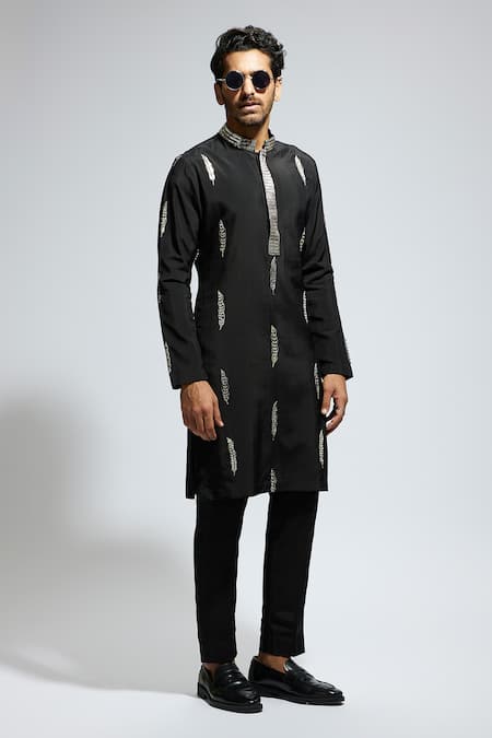 Buy Sva By Sonam & Paras Modi Black Silk Zari Embroidered Kurta Set Online at Aza Fashions Buy_Sva By Sonam & Paras Modi_Black Silk Zari Embroidered Kurta Set_Online_at_Aza_Fashions