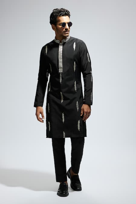 Sva By Sonam & Paras Modi Black Silk Zari Embroidered Kurta Set at Aza Fashions Sva By Sonam & Paras Modi_Black Silk Zari Embroidered Kurta Set_at_Aza_Fashions