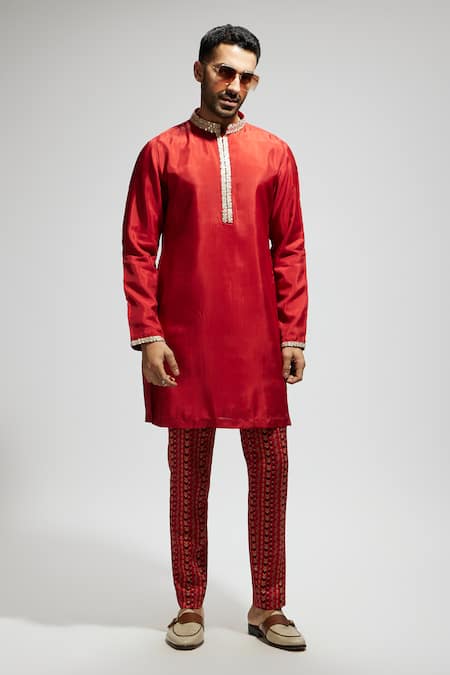 Sva By Sonam & Paras Modi Orange Crepe Studs, Embroidery Metallic Embellished Kurta Set Online at Aza Fashions Sva By Sonam & Paras Modi_Orange Crepe Studs, Embroidery Metallic Embellished Kurta Set_Online_at_Aza_Fashions