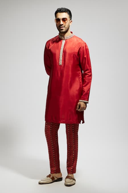 Shop Sva By Sonam & Paras Modi Orange Crepe Studs, Embroidery Metallic Embellished Kurta Set Online at Aza Fashions Shop_Sva By Sonam & Paras Modi_Orange Crepe Studs, Embroidery Metallic Embellished Kurta Set_Online_at_Aza_Fashions