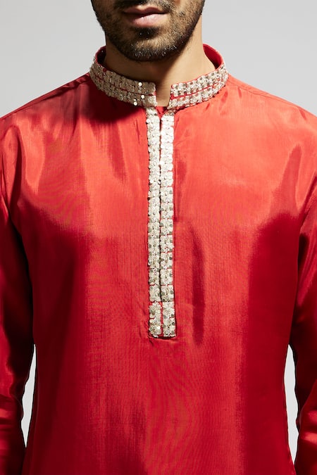 Sva By Sonam & Paras Modi Orange Crepe Studs, Embroidery Metallic Embellished Kurta Set at Aza Fashions Sva By Sonam & Paras Modi_Orange Crepe Studs, Embroidery Metallic Embellished Kurta Set_at_Aza_Fashions