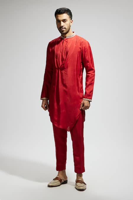 Buy Sva By Sonam & Paras Modi Red Crepe Embroidery Embellished Draped Kurta And Pant Set Online at Aza Fashions Buy_Sva By Sonam & Paras Modi_Red Crepe Embroidery Embellished Draped Kurta And Pant Set_Online_at_Aza_Fashions