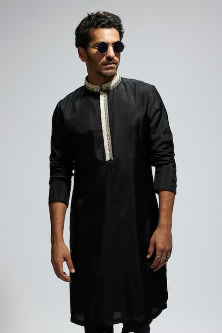 Buy_Sva By Sonam & Paras Modi_Black Crepe Embroidery Placket Embellished Kurta Set